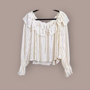 NWT Anthropologie Cropped Peasant Blouse Sheer Striped Boho Long Sleeve Small